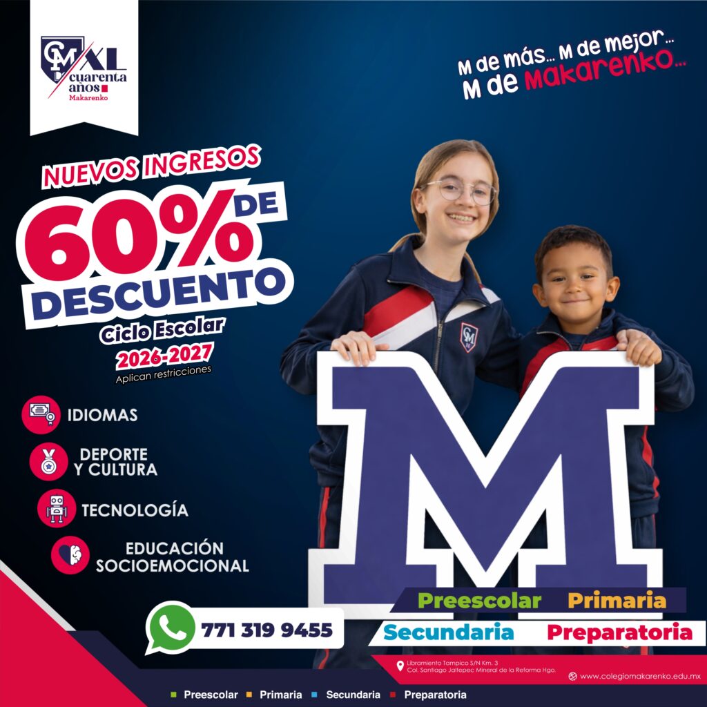Por el mes de enero contamos con 60% de Descuento en Nuevos Ingresos para el Ciclo Escolar 2026-2027.